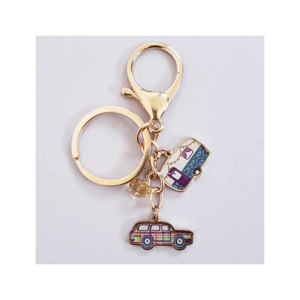 Road trip gold tone key ring